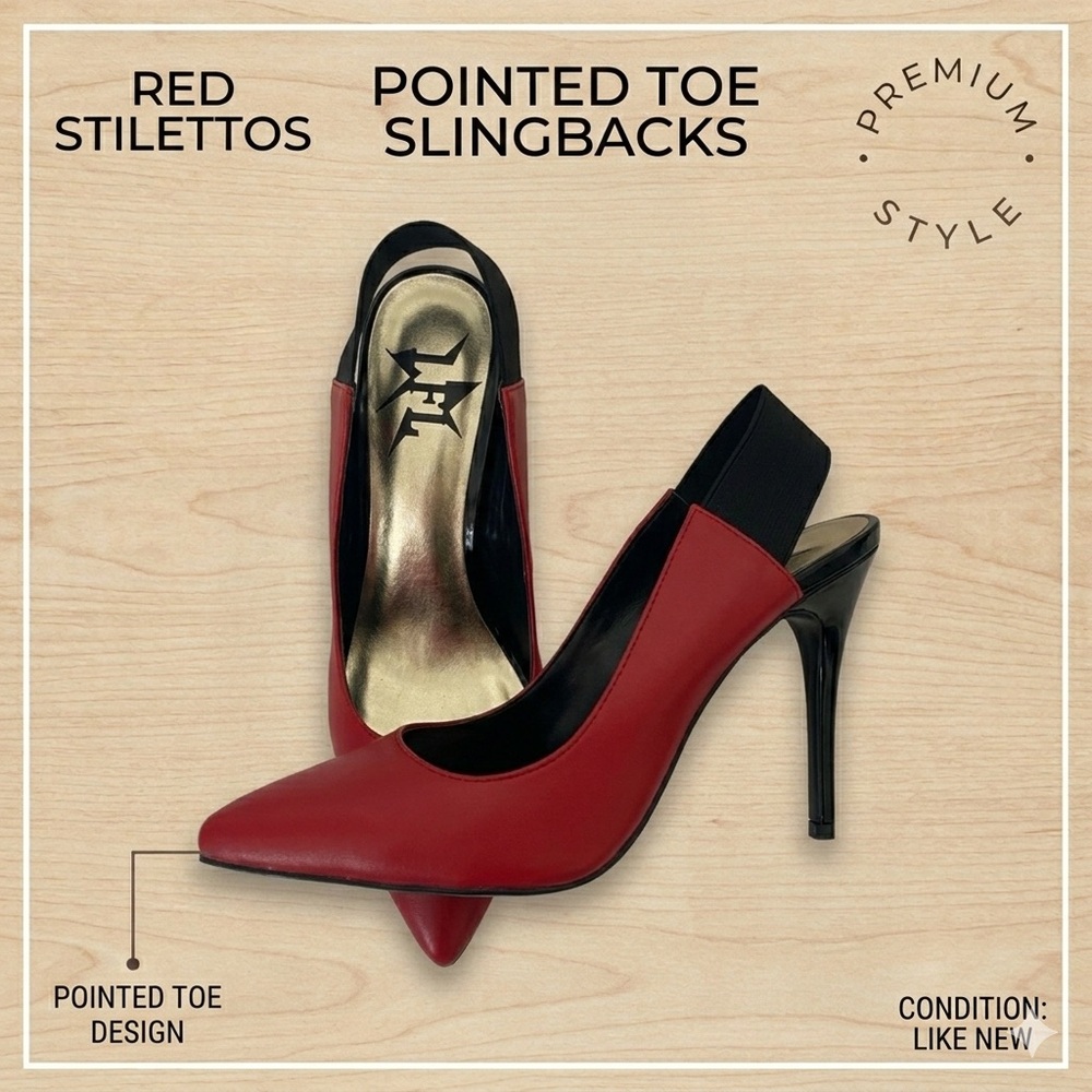 LFL by Lust for Life Elegant Red Slingback Heels Size 7.5